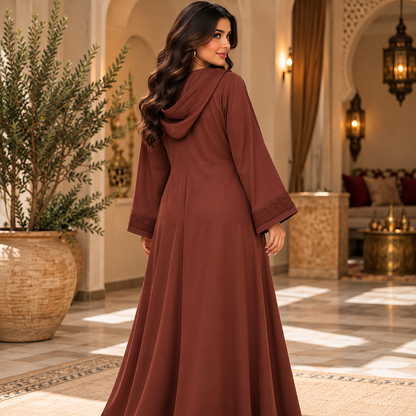 Djellaba Marocaine Brodée – Marron Chocolat