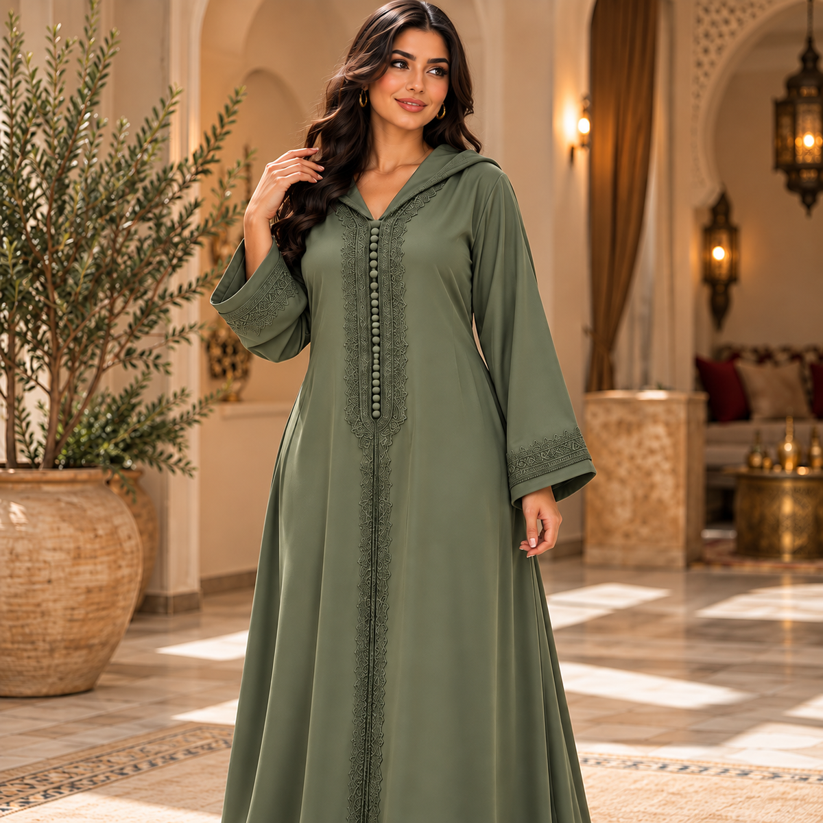 Djellaba Marocaine Brodée – Marron Chocolat