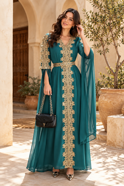 Caftan Marocain Élégance Émeraude